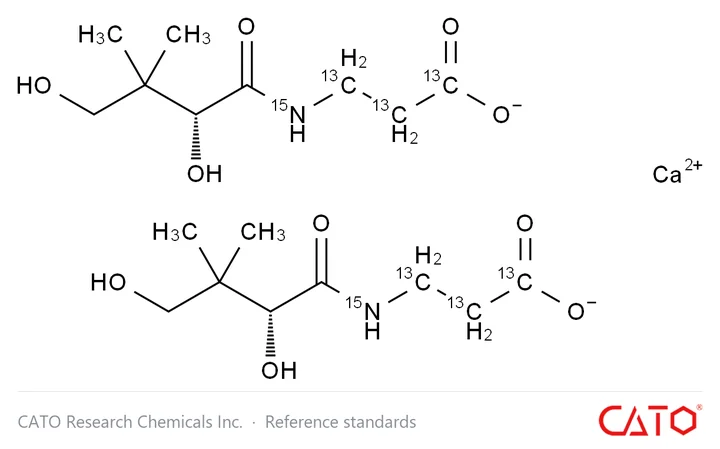 Chemical structure of Pantothenic Acid-13C3,15N Hemicalcium Salt